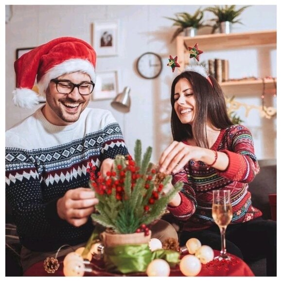 80 PCS Christmas Artificial Pine Needles Branches and Red Berry Stems with Pine - Picture 7 of 7